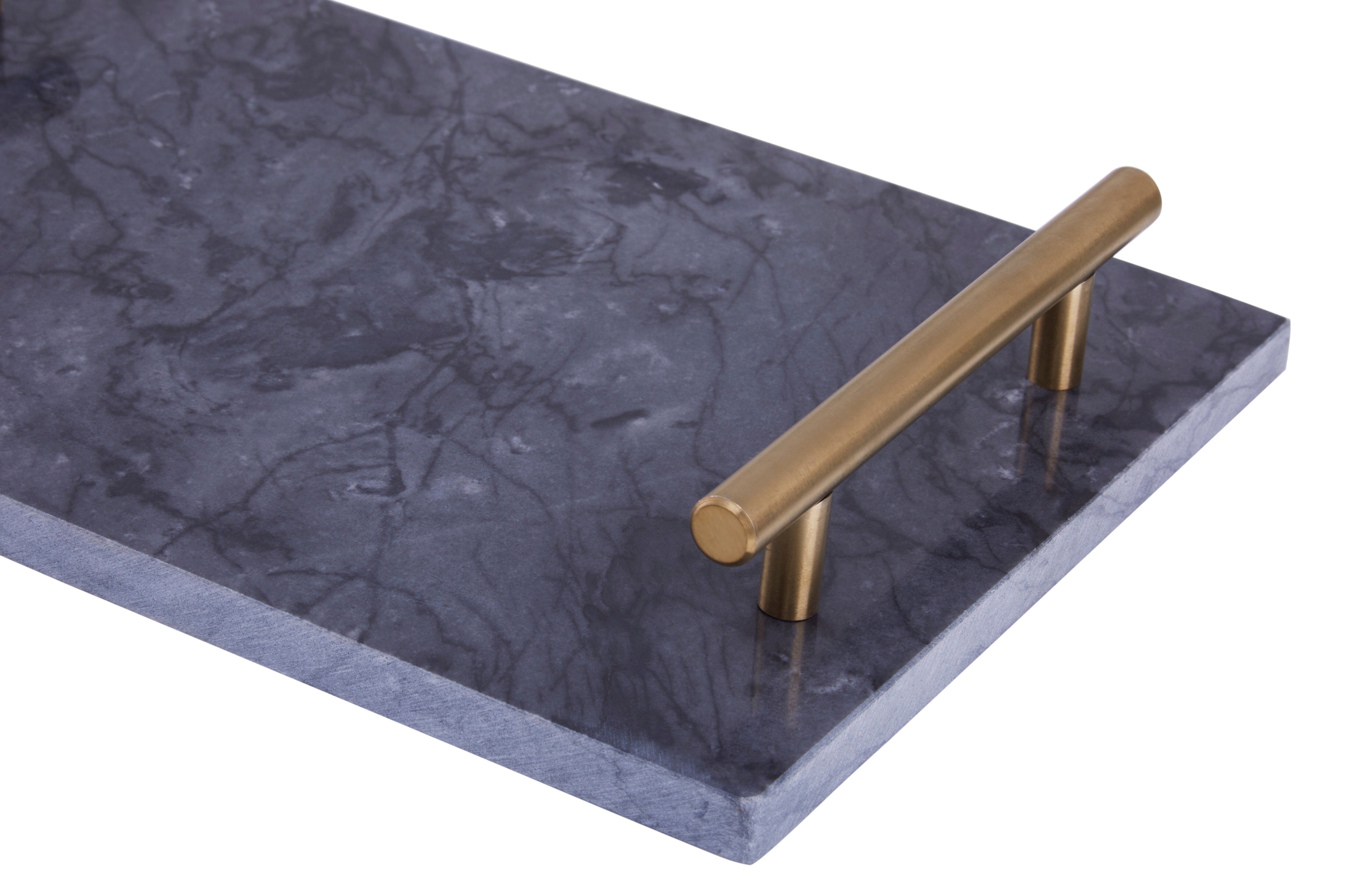 Karter Black Marble Serving Board with Gold Handles